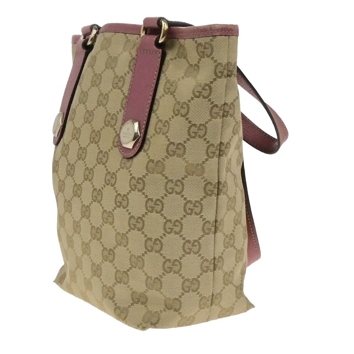GUCCI Logo GG Pattern Shoulder Hand Bag Canvas Leather Brown Pink GHW 65EE117