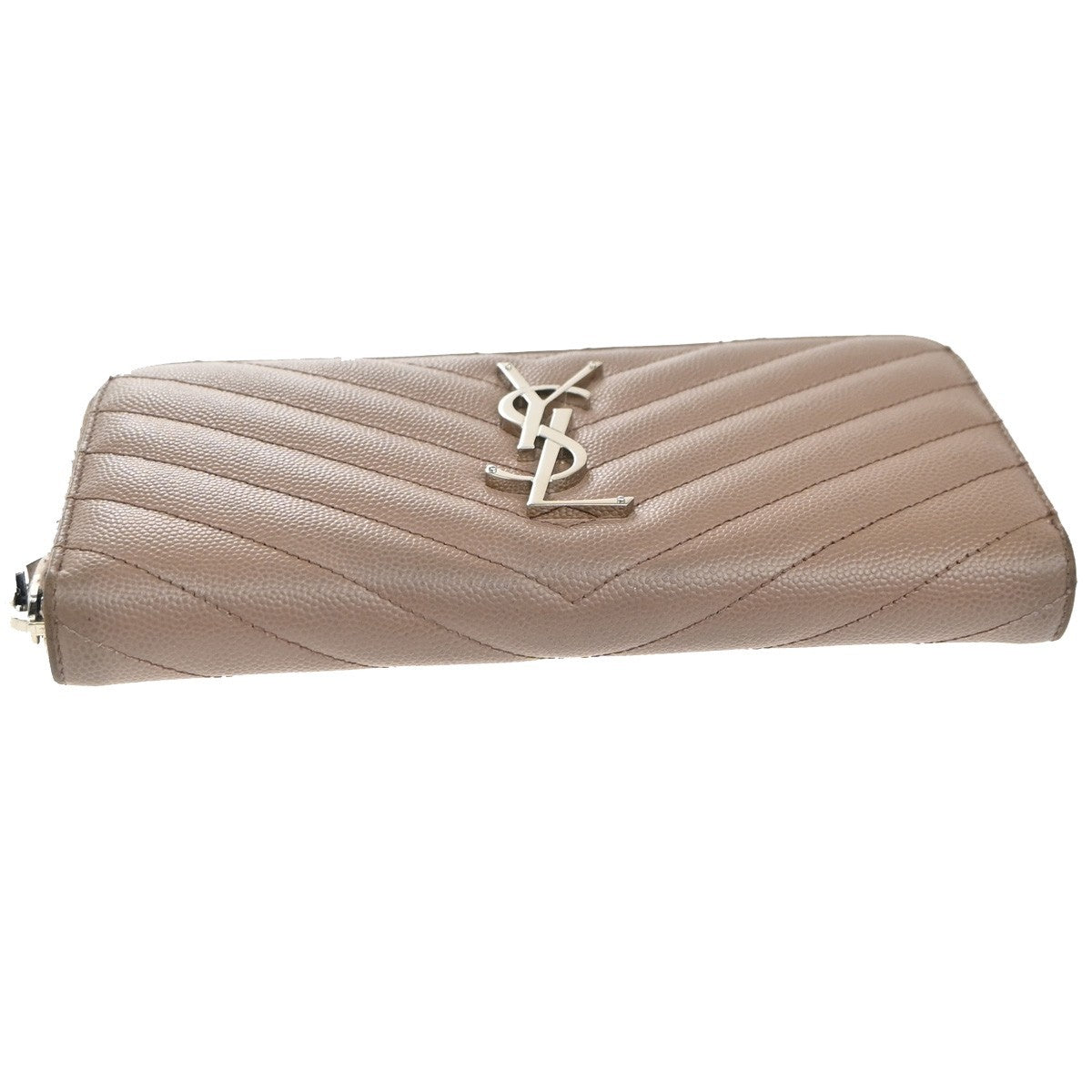 SAINT LAURENT YSL Logo Zipper Around Long Wallet Leather Beige SHW 64KP337