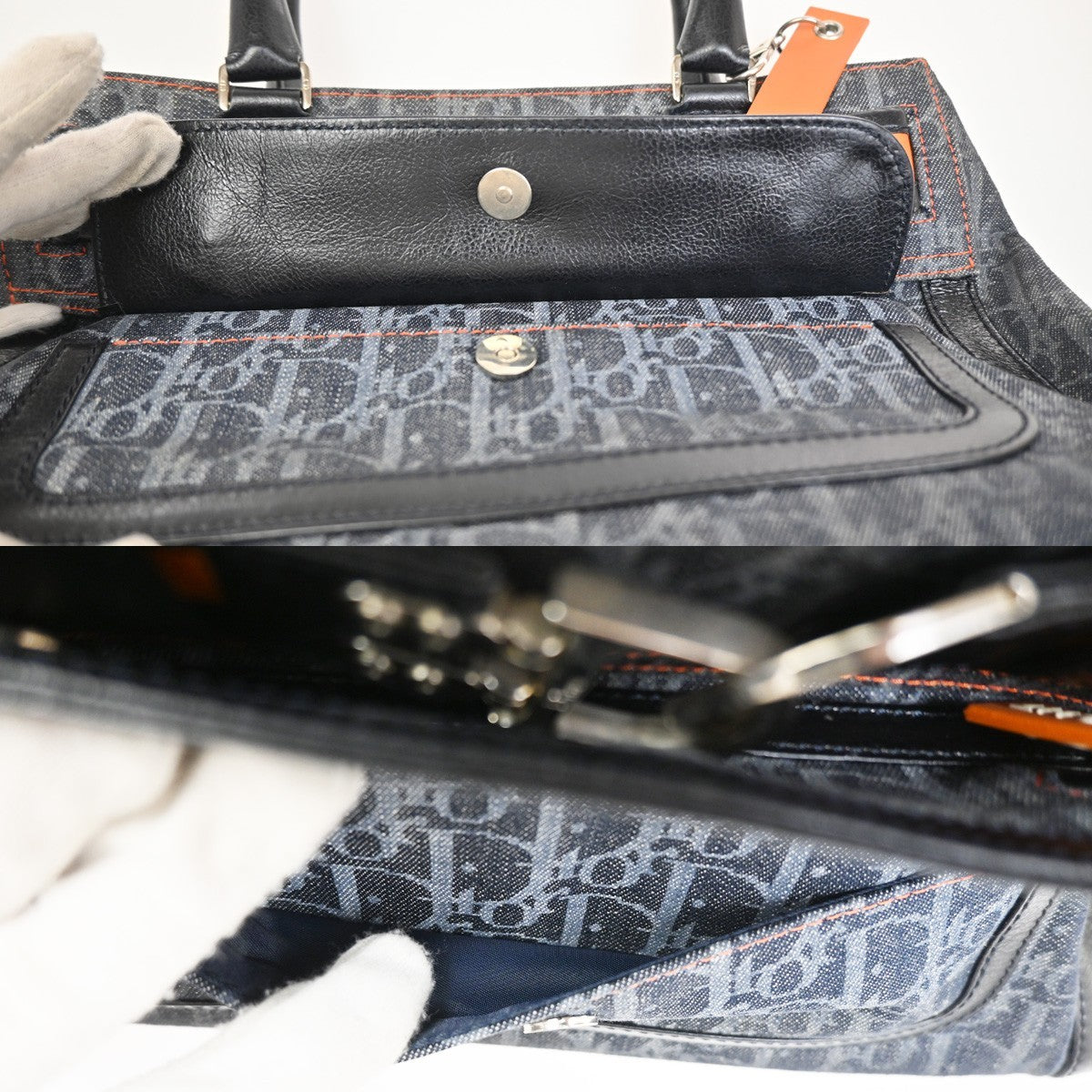 CHRISTIAN DIOR Trotter Flight Hand Tote Bag Denim Leather Blue SHW Italy 50ZA292