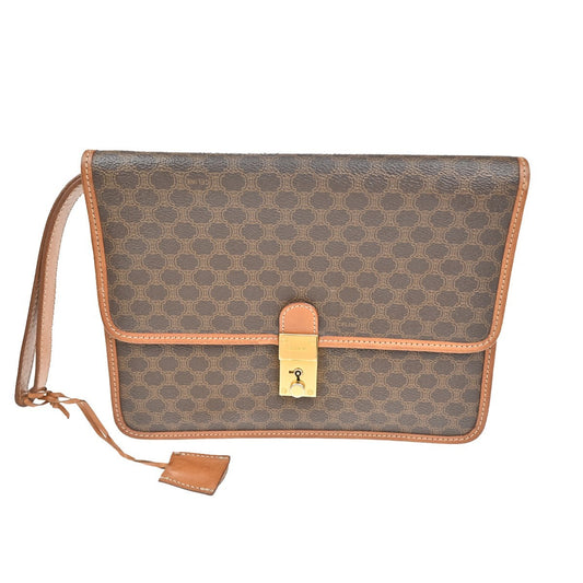 31.Live CELINE Macadam Pattern Clutch Hand Bag PVC Leather Brown GHW 60TA330