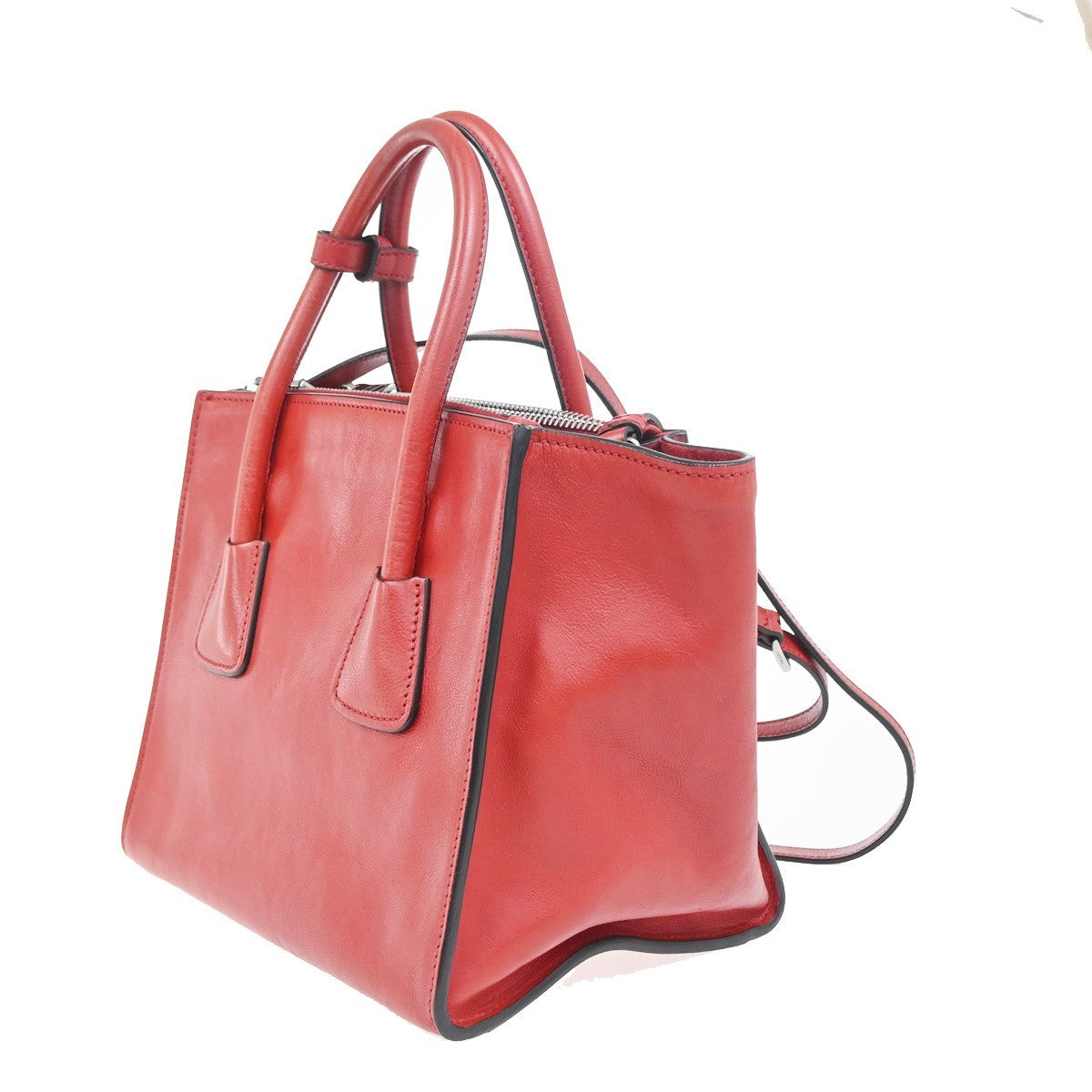 PRADA MILANO Triangle Logo 2Way Shoulder Hand Bag Leather Red SHW Italy 12ZA346