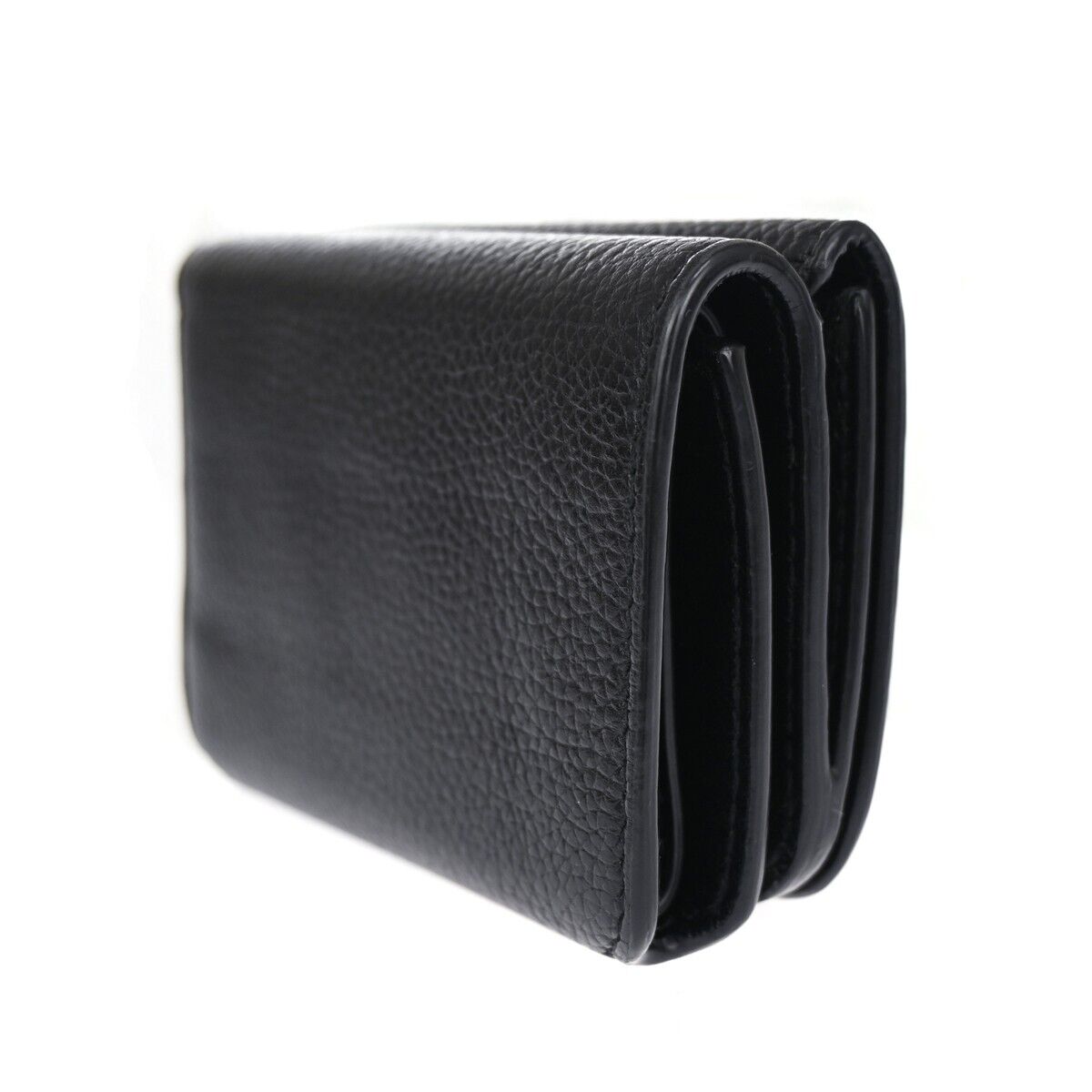 BALENCIAGA Logo Everyday Mini Trifold Wallet Purse Leather Black Italy 64HB612