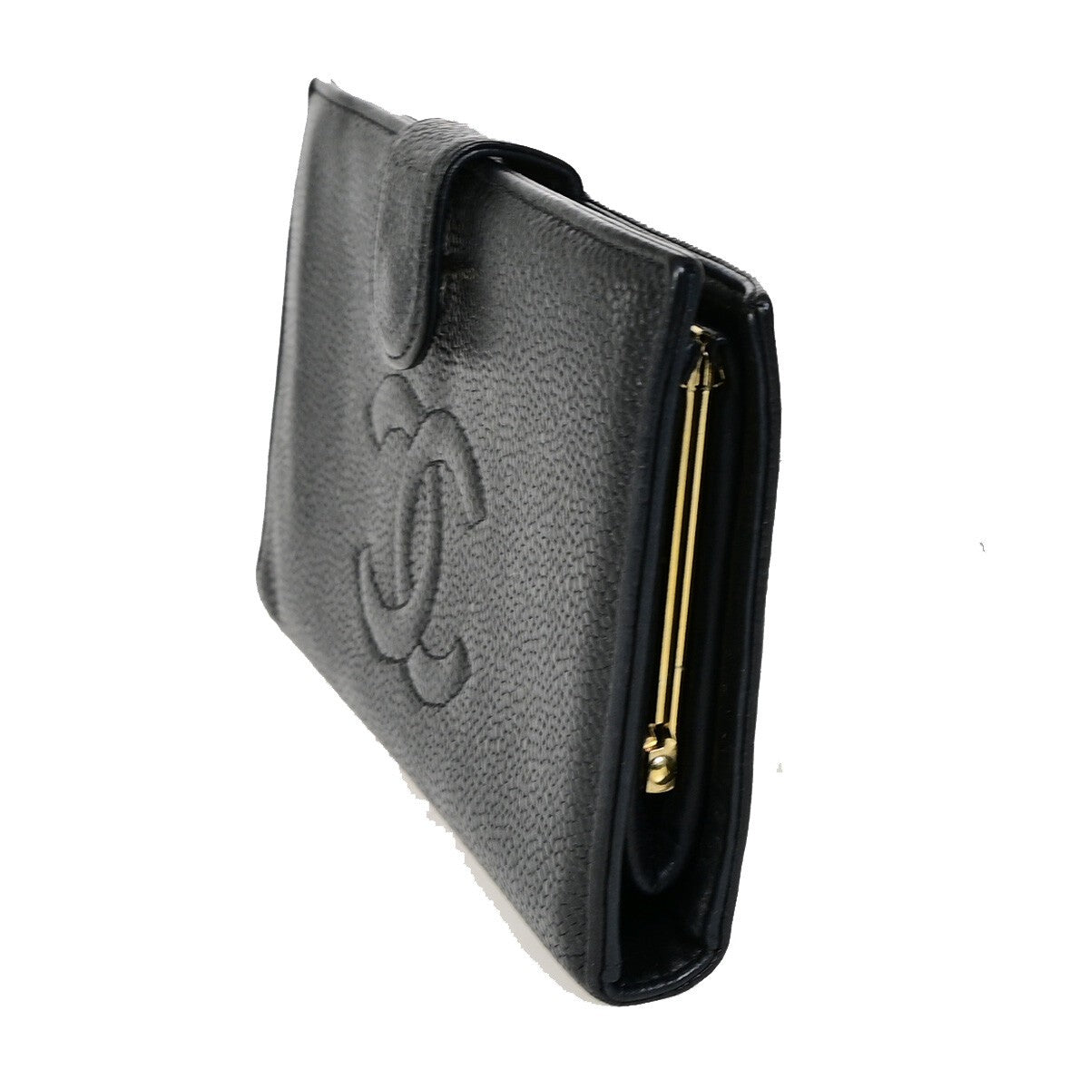 CHANEL CC Logo Long Bifold Wallet Purse Grained Calfskin Leather Black 38RK582