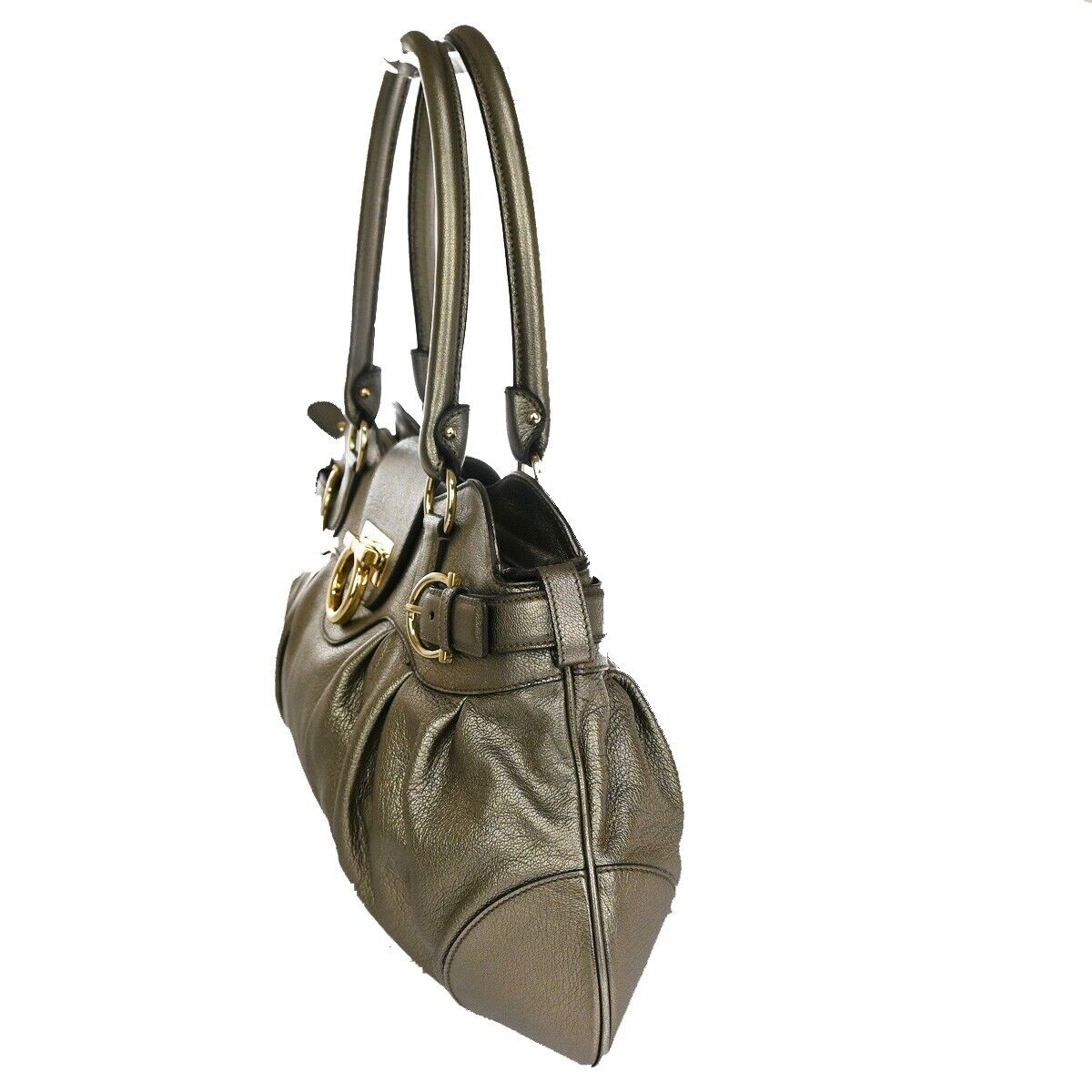 SALVATORE FERRAGAMO Logo Marisa Gancini Shoulder Bag Leather Gray Italy 69SG692