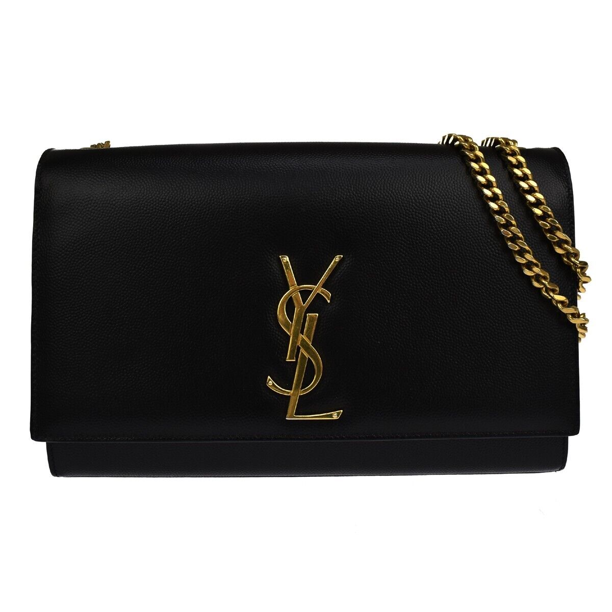 SAINT LAURENT YSL Logo Kate Medium Chain Shoulder Bag Leather Black GHW 689RH460