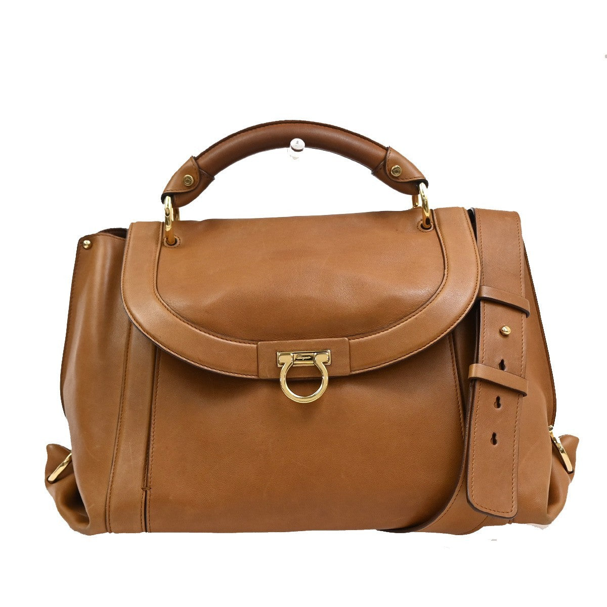 SALVATORE FERRAGAMO Gancini 2Way Shoulder Hand Bag Leather Brown GHW 31EG158