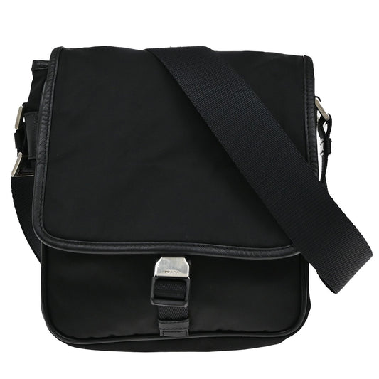 PRADA Logo Tessuto Shoulder Bag Nylon Leather Black SHW Italy 38YH227