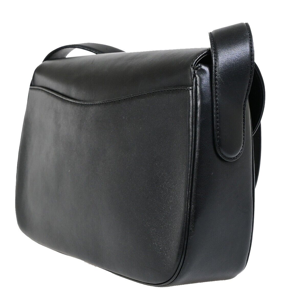 CARTIER Logo Panther Shoulder Bag Leather Black GHW Made in Italy 77EC368