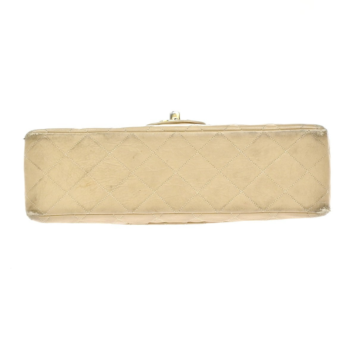 CHANEL CC Matelasse 25 Double Flap Cahin Shoulder Bag Leather Beige GHW 397RL943