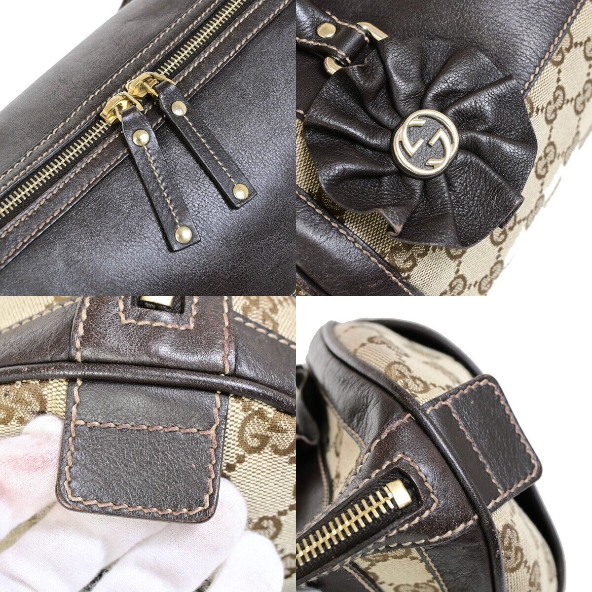 GUCCI Logo GG Pattern Trophy Hand Bag Canvas Leather Brown Italy 83FA749