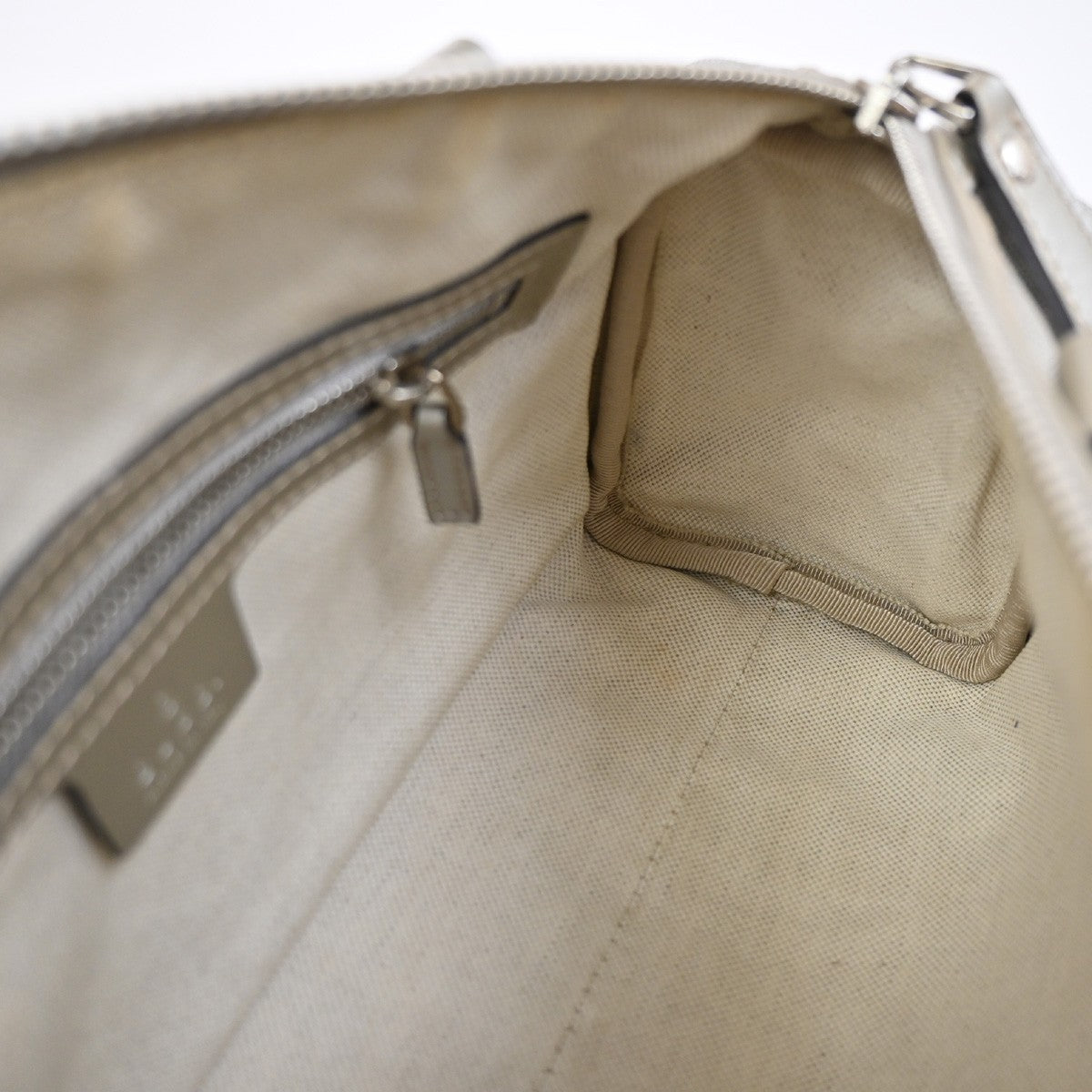 GUCCI Logo Imprime GG Pattern Hand Tote Bag PVC Leather Silver Italy SHW 89KC688