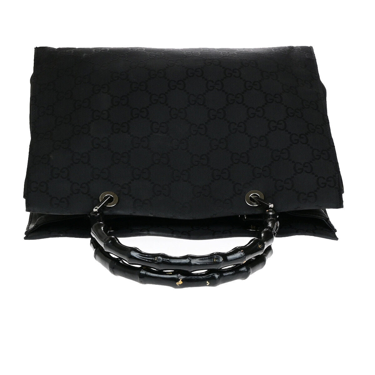 GUCCI Logo Bamboo GG Pattern Hand Bag Nylon Leather Black SHW Italy 04YF648
