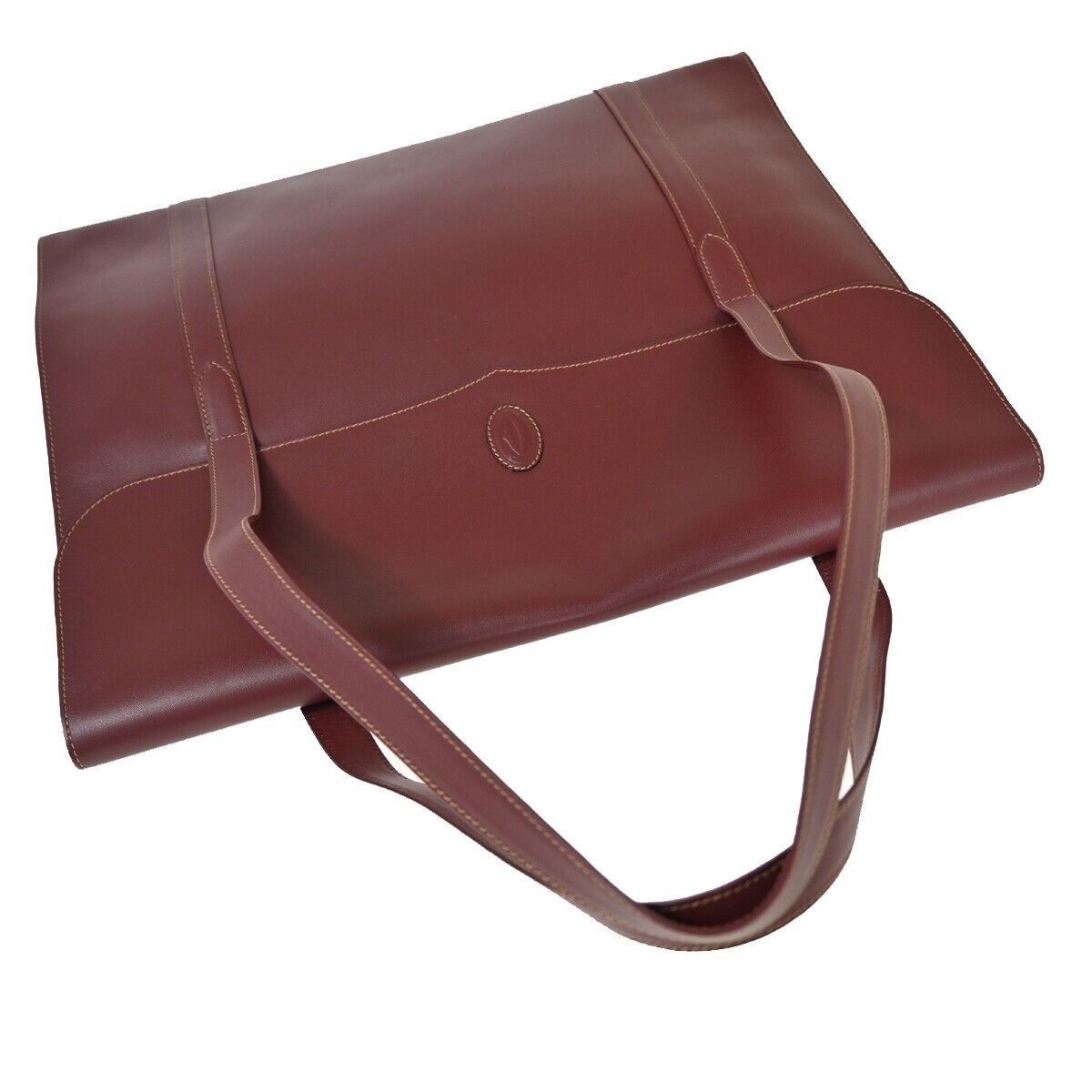 CARTIER 2C Logo Shoulder Tote Bag Leather Bordeaux Gold Made in Italy 69HB818