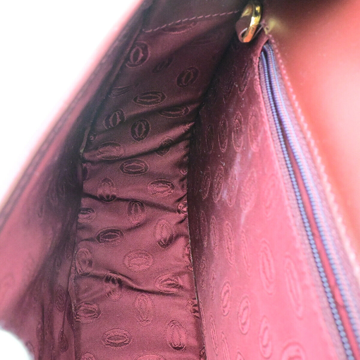 MUST DE CARTIER 2C Logo Shoulder Bag Leather Bordeaux GHW Italy 30YG288