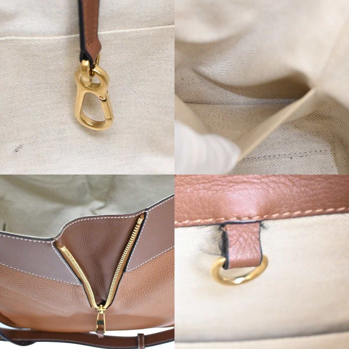 LOEWE Logo Hammock Small 2Way Shoulder Hand Bag Leather Brown Gold 636RJ395