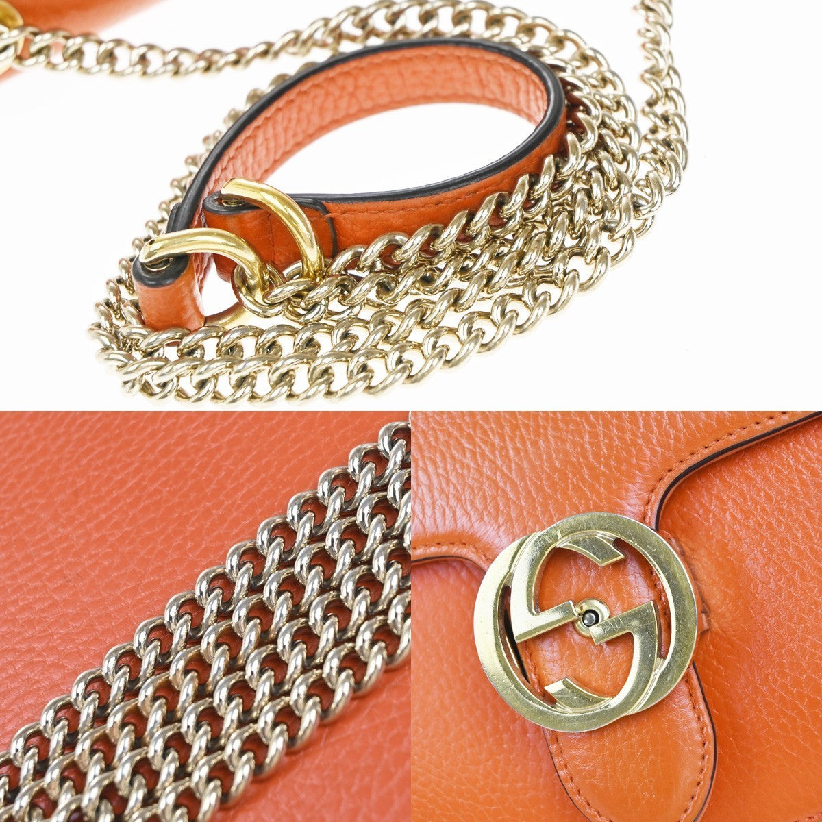 GUCCI Logo Interlocking G Mini Chain Shoulder Bag Leather Orange GHW 90KP377