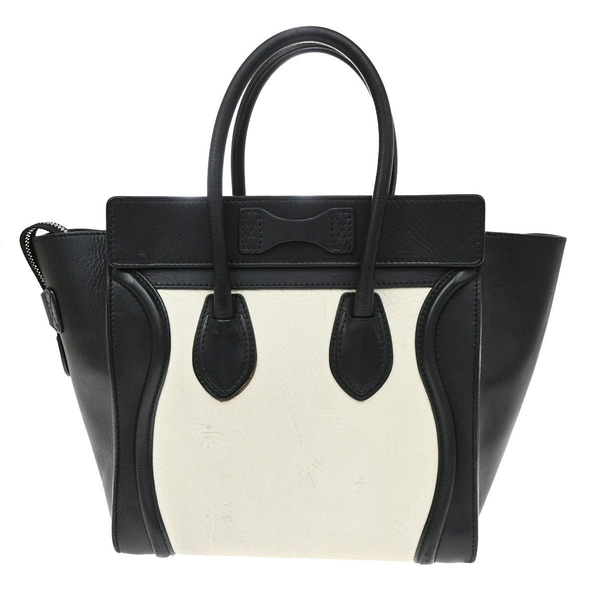 CELINE Logo Luggage Phantom Large Hand Tote Bag Leather Black White GHW 12EG408