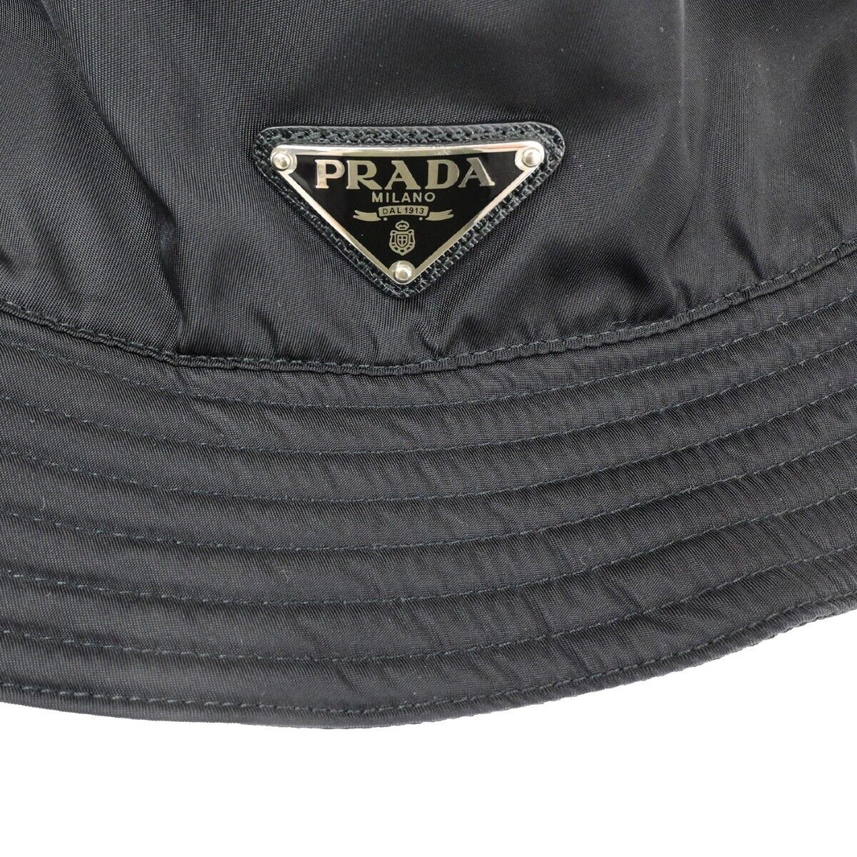 PRADA Logo Tessuto Bucket Hat Side M 100% Nylon Black Italy 80RK564