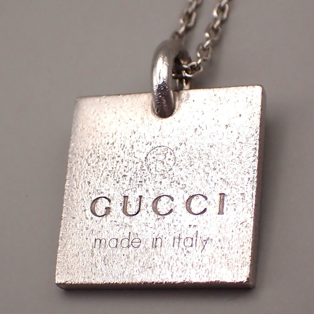 GUCCI Logo Square Plate Necklace Pendant Silver 925 Italy 01KD232
