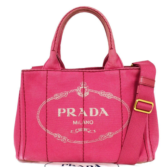 PRADA Logo Mini CANAPA 2Way Shoulder Hand Bag Canvas leather PINK Italy 32SH055