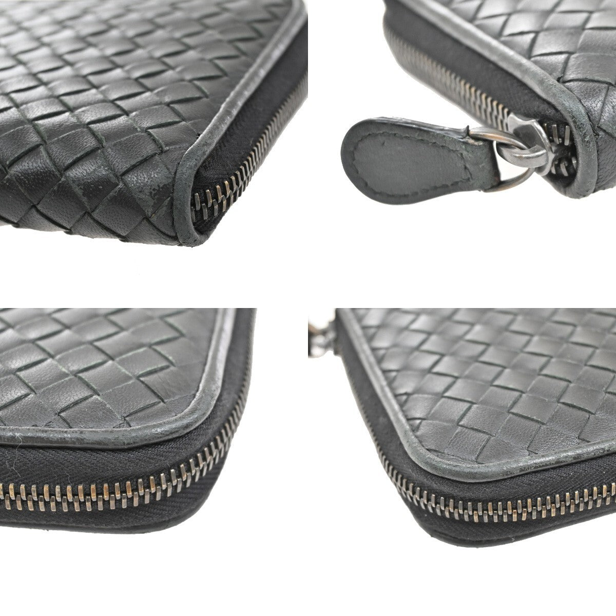BOTTEGA VENETA Intrecciato Zipper Around Long Wallet Leather Black Italy 65EE296