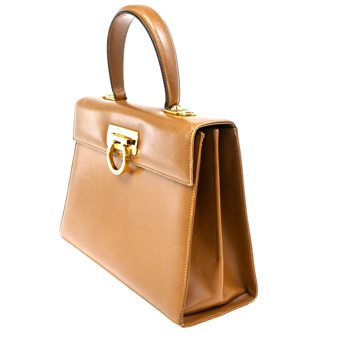 Salvatore Ferragamo Gancini Top Handle Bag Leather Brown GHW Italy 61CA782
