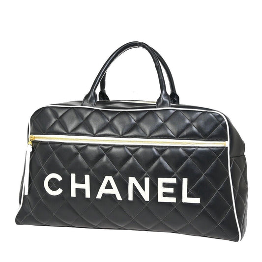 CHANEL CC Logo Matelasse Travel Hand Bag  Leather Black White GHW 847RF134