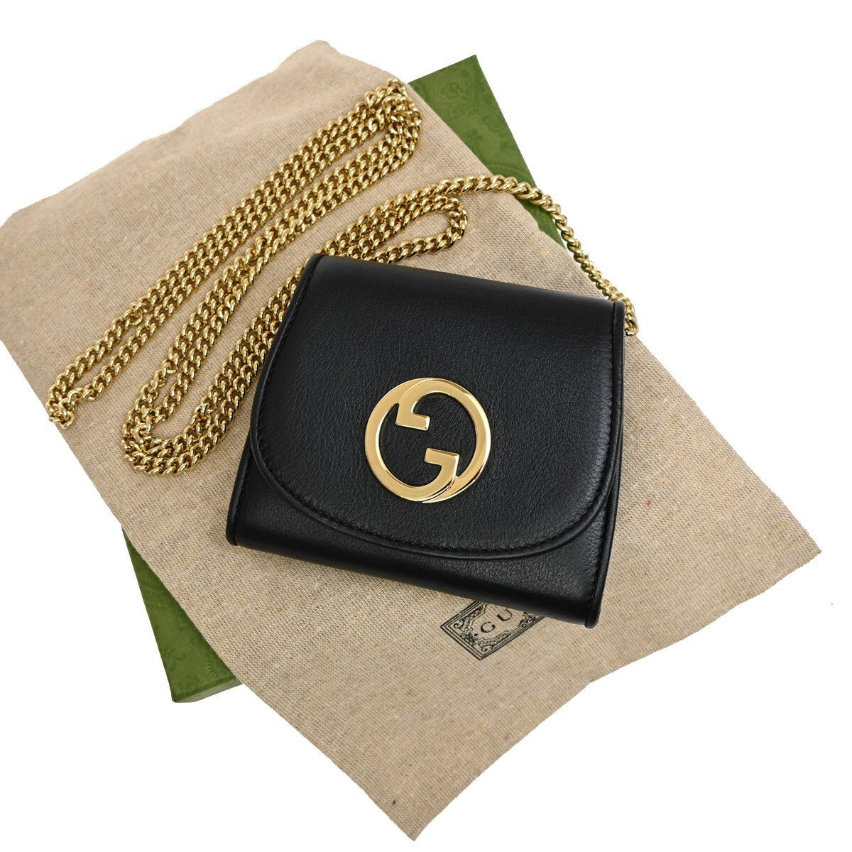 GUCCI GG Blondie Mini Crossbody Chain Wallet Shoulder Bag Leather BK GHW 98RL129