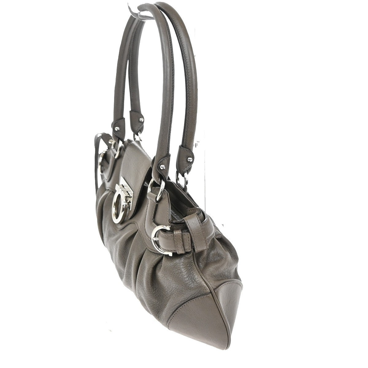 SALVATORE FERRAGAMO Logo Marisa Gancini Shoulder Bag Leather Gray Italy 69FB813