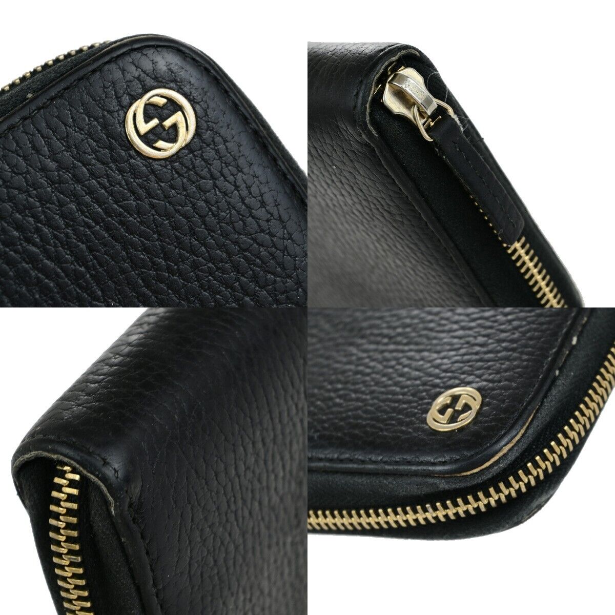 GUCCI Logo Interlocking GG Long Zipper Wallet Leather Black GHW Italy 02ED305