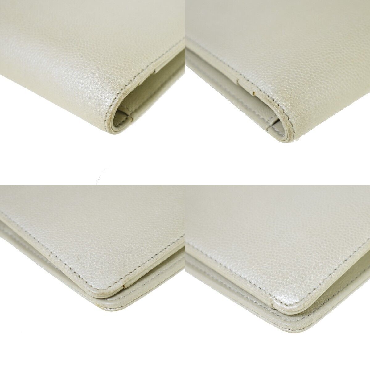 CHANEL CC Logo Long Bifold Wallet Purse Caviar Leather Ivory Italy 32JH714