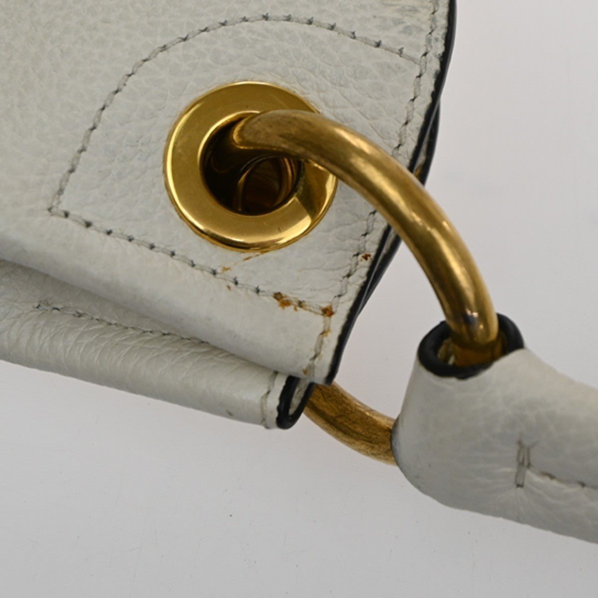 PRADA  Embossing LOGO One Shoulder Tote Bag Leather White GHW 12TA705
