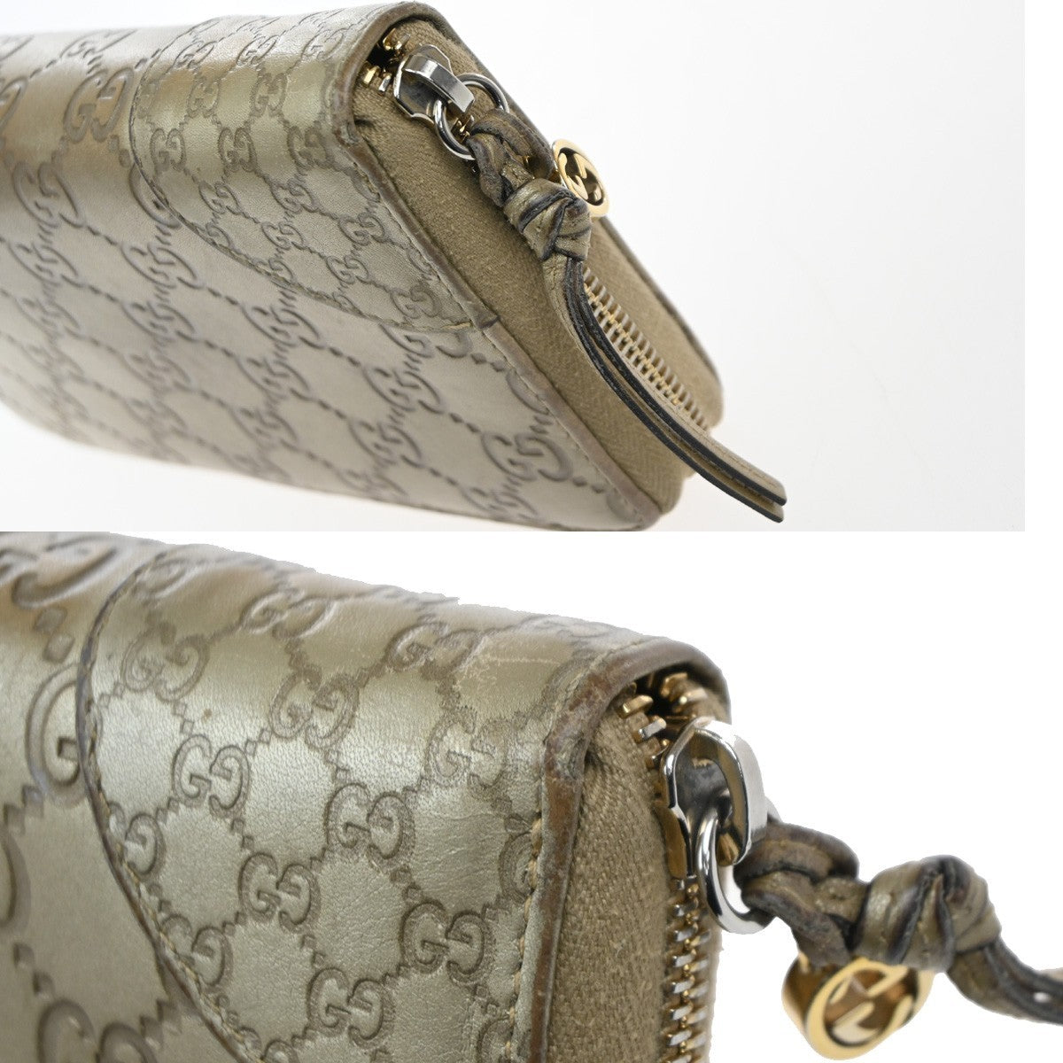 GUCCI Logo Guccissima GG Pattern Long Zipper Wallet Leather Beige GHW 09KP533