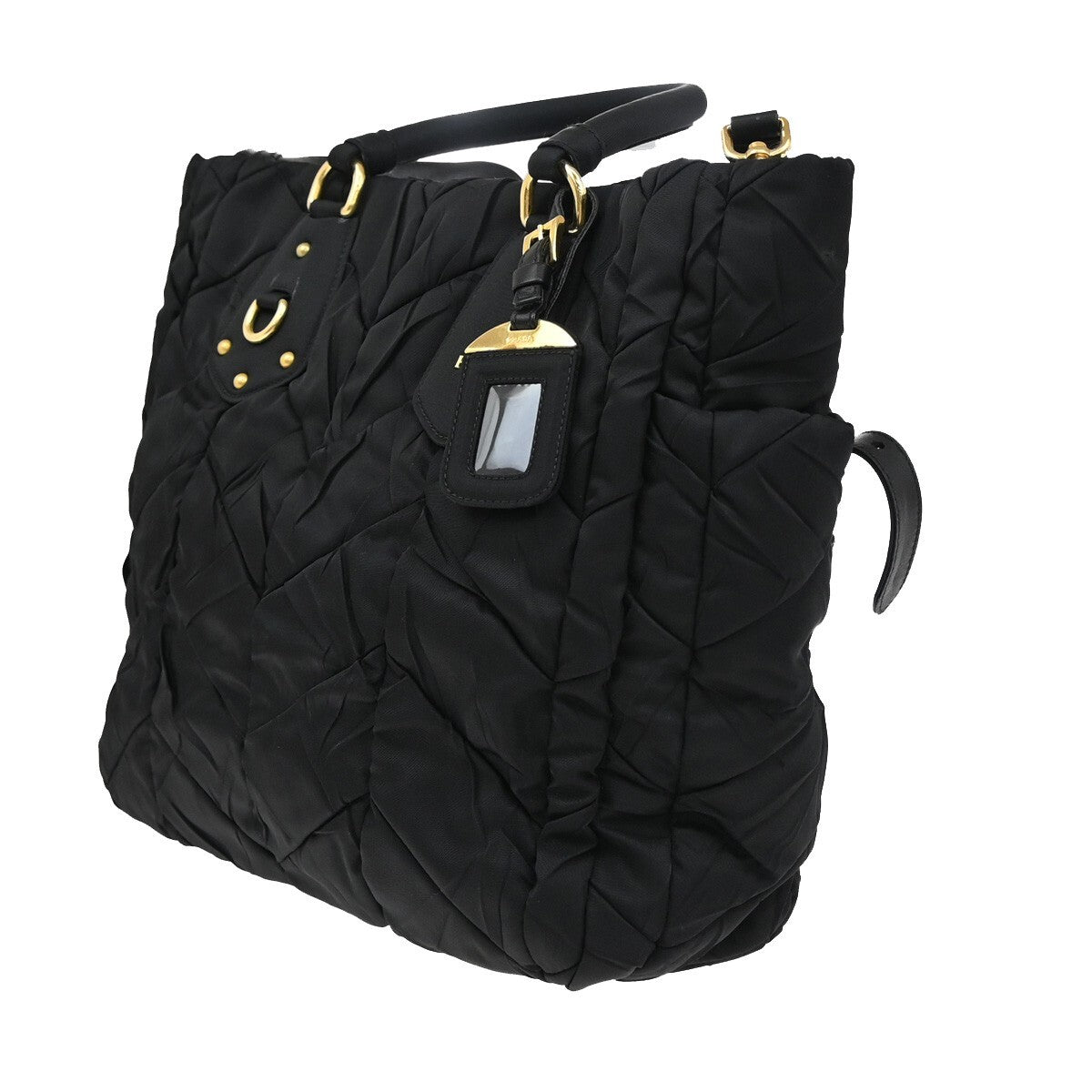 PRADA Logo Tessuto Gaufre 2Way Shoulder Bag Nylon Leather Black SHW 75FB550