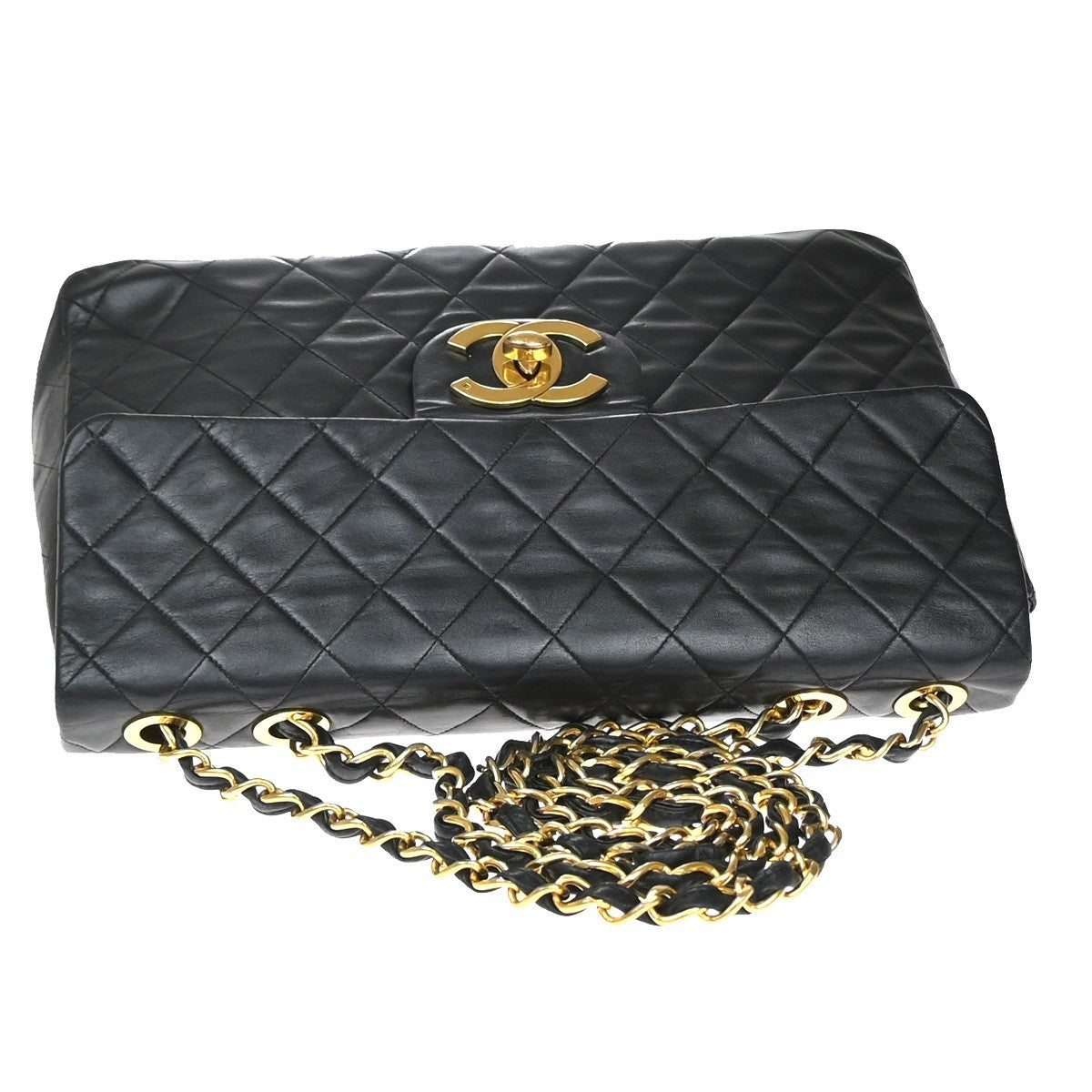 CHANEL CC Logo Maxi Jumbo Matelasse 34 Chain Shoulder Bag Leather Black 806RQ017