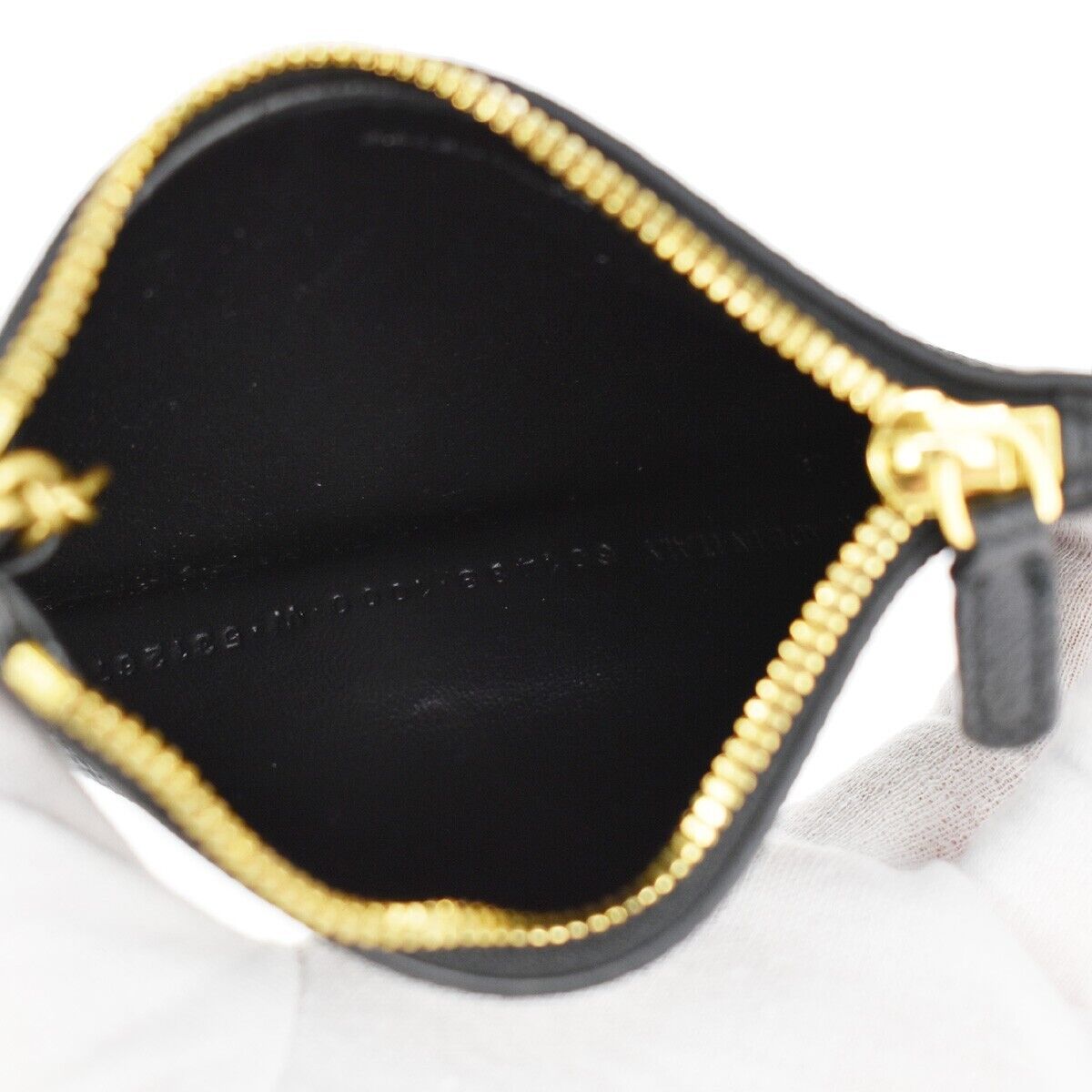BALENCIAGA BB Logo Coin Wallet Purse Key Ring Leather Black Gold Italy 65RH003
