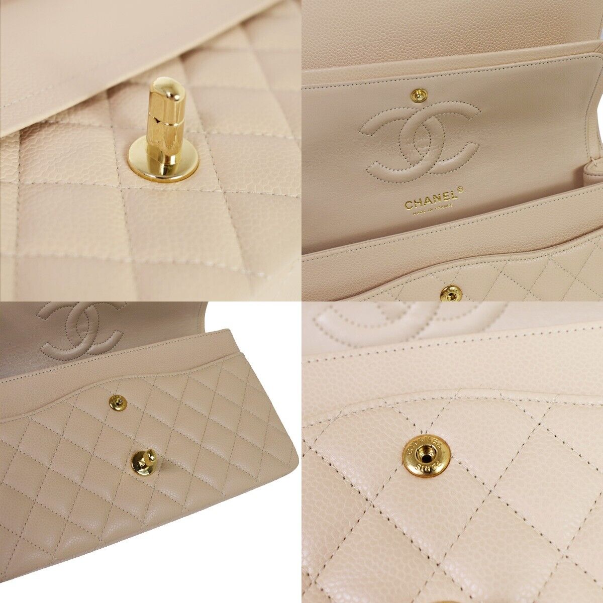 CHANEL CC Matelasse 25 Double Flap Chain Shoulder Bag Caviar Leather 6078LC372