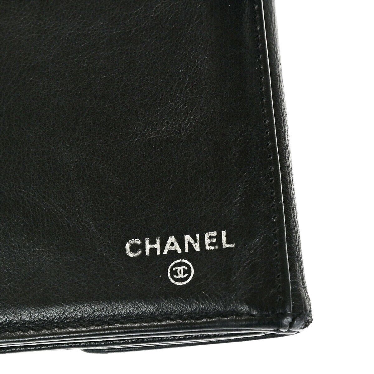 CHANEL CC Logo Falp Bifold Long Wallet Grained Leather Black SHW 35RK678