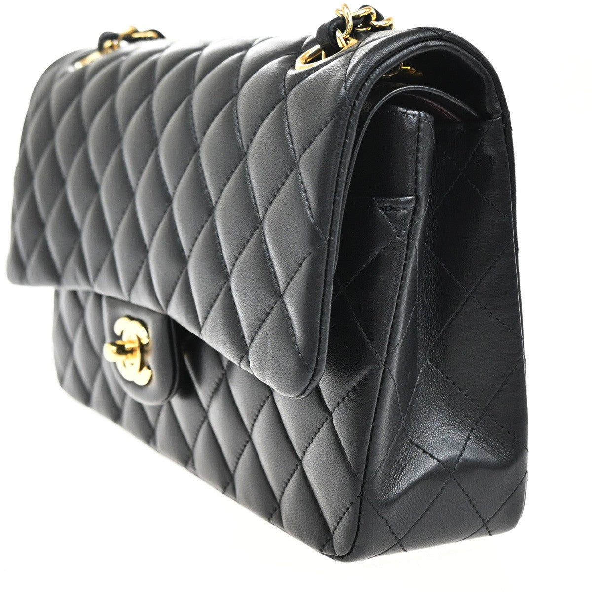 CHANEL CC Matelasse 25 Double Flap Chain Shoulder Bag Leather Black GHW 535LC540