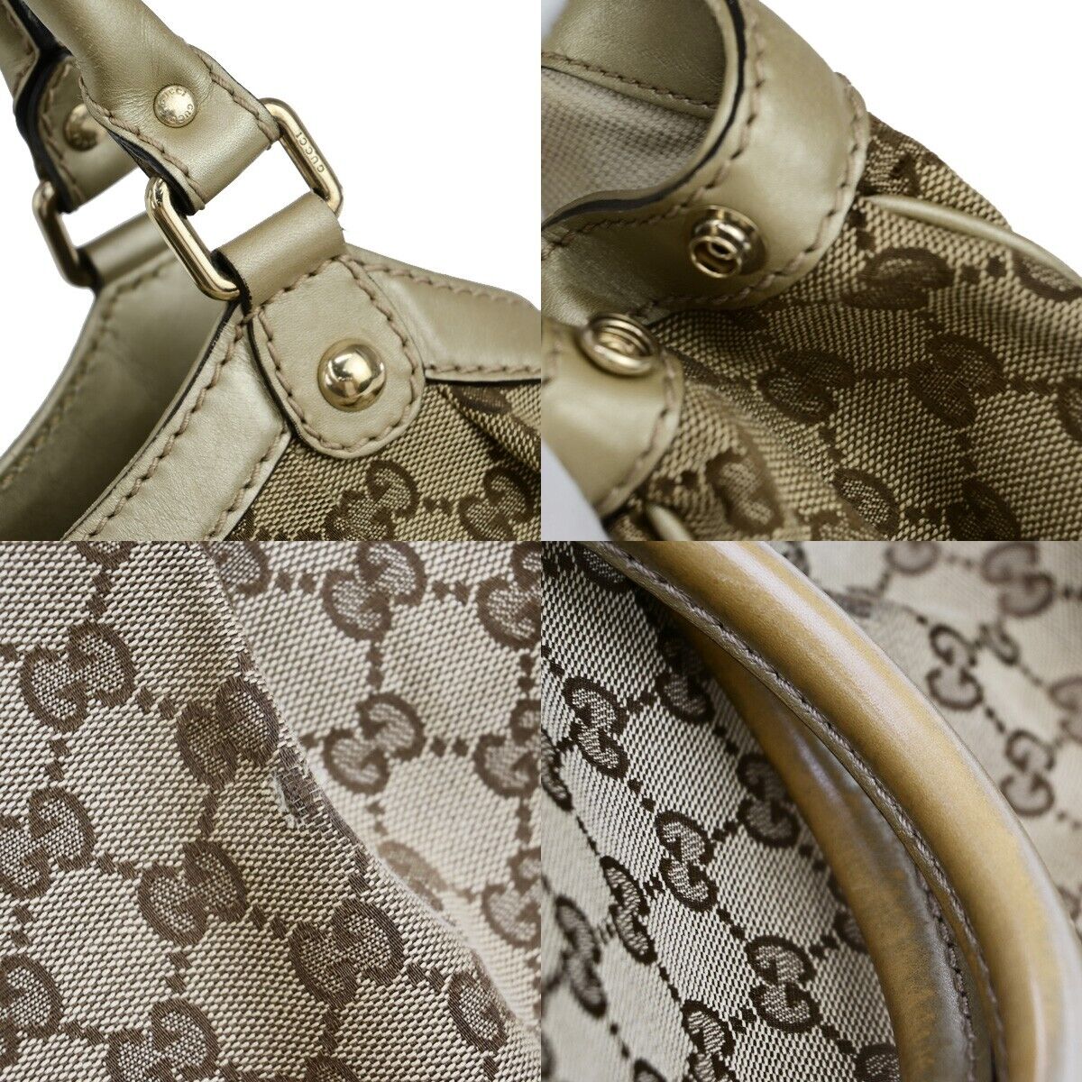 GUCCI Logo Sukey GG Pattern Shoulder Bag Canvas Leather Gold Brown GHW 35EC974