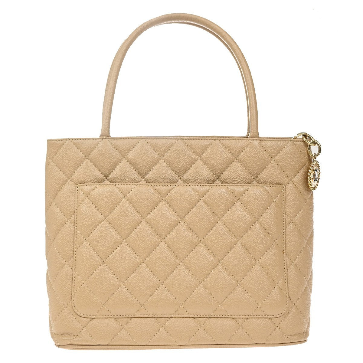 CHANEL Medallion Matelasse Shoulder Bag Grained Calfskin Leather Beige 648RF884