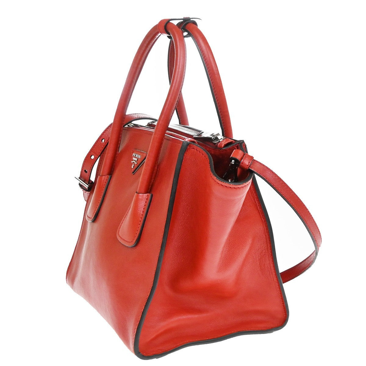 PRADA Logo 2Way Shoulder Hand Bag Glace Calf Leather Red SHW Italy 12TA657