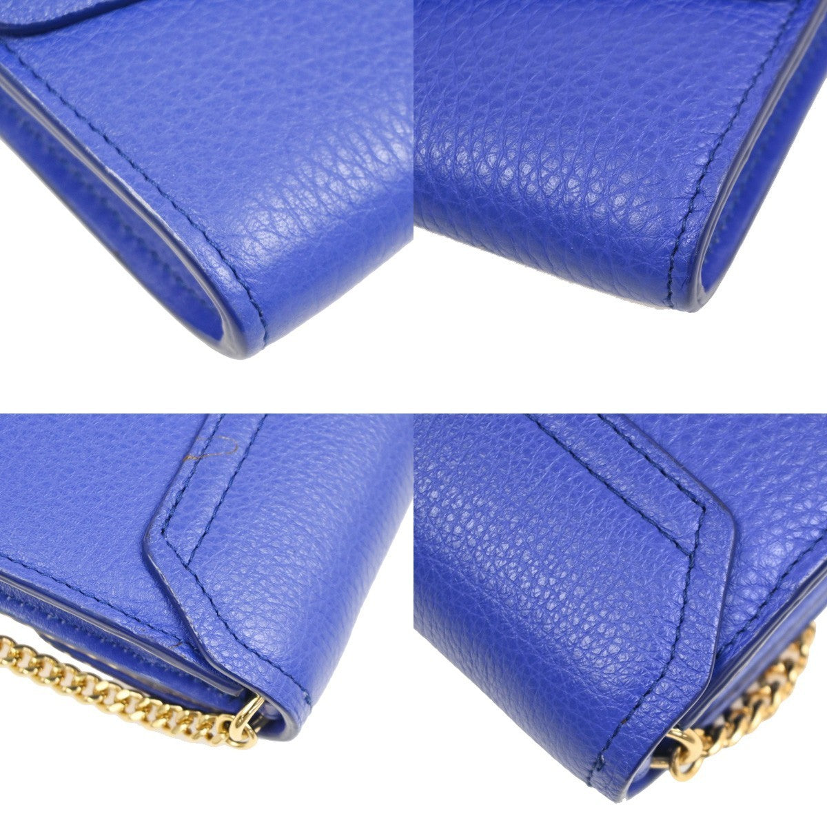 CHLOE Logo Aby Chain Shoulder Bifold Long Wallet Leather Blue GHW Spain 64MA495
