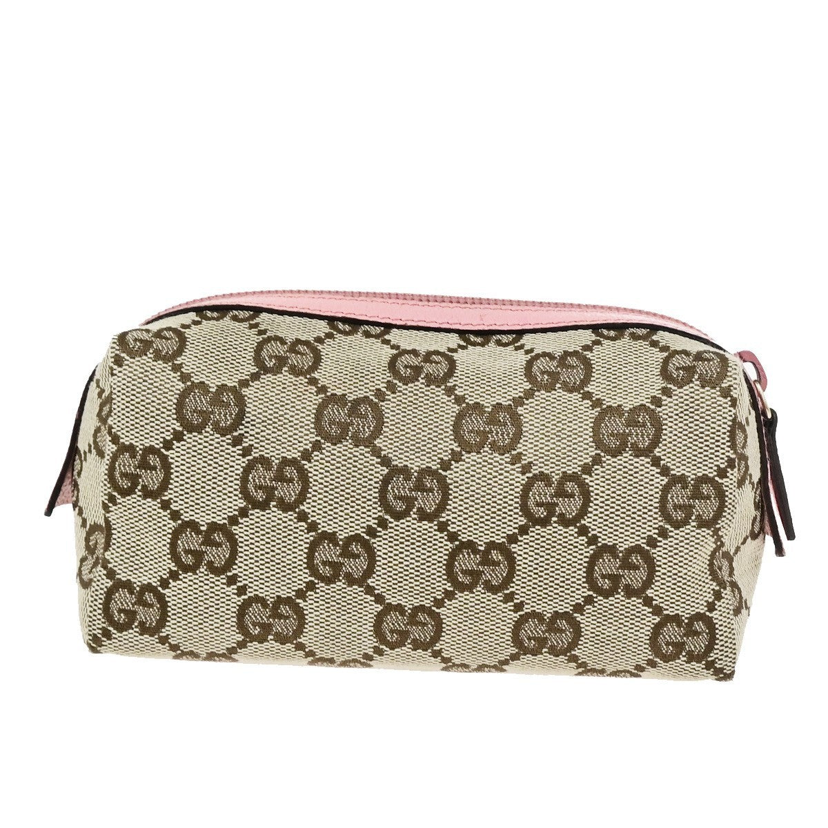 GUCCI Logo GG Pattern Cosmetic Pouch Canvas Leather Brown Pink GHW Italy 67YJ275