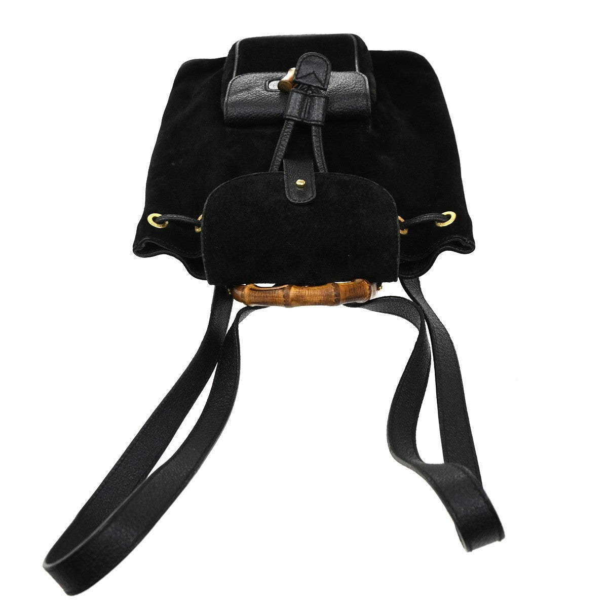 GUCCI Logo GG Pattern Bamboo Backpack Bag Suede Canvas Black SHW Italy 62CA501