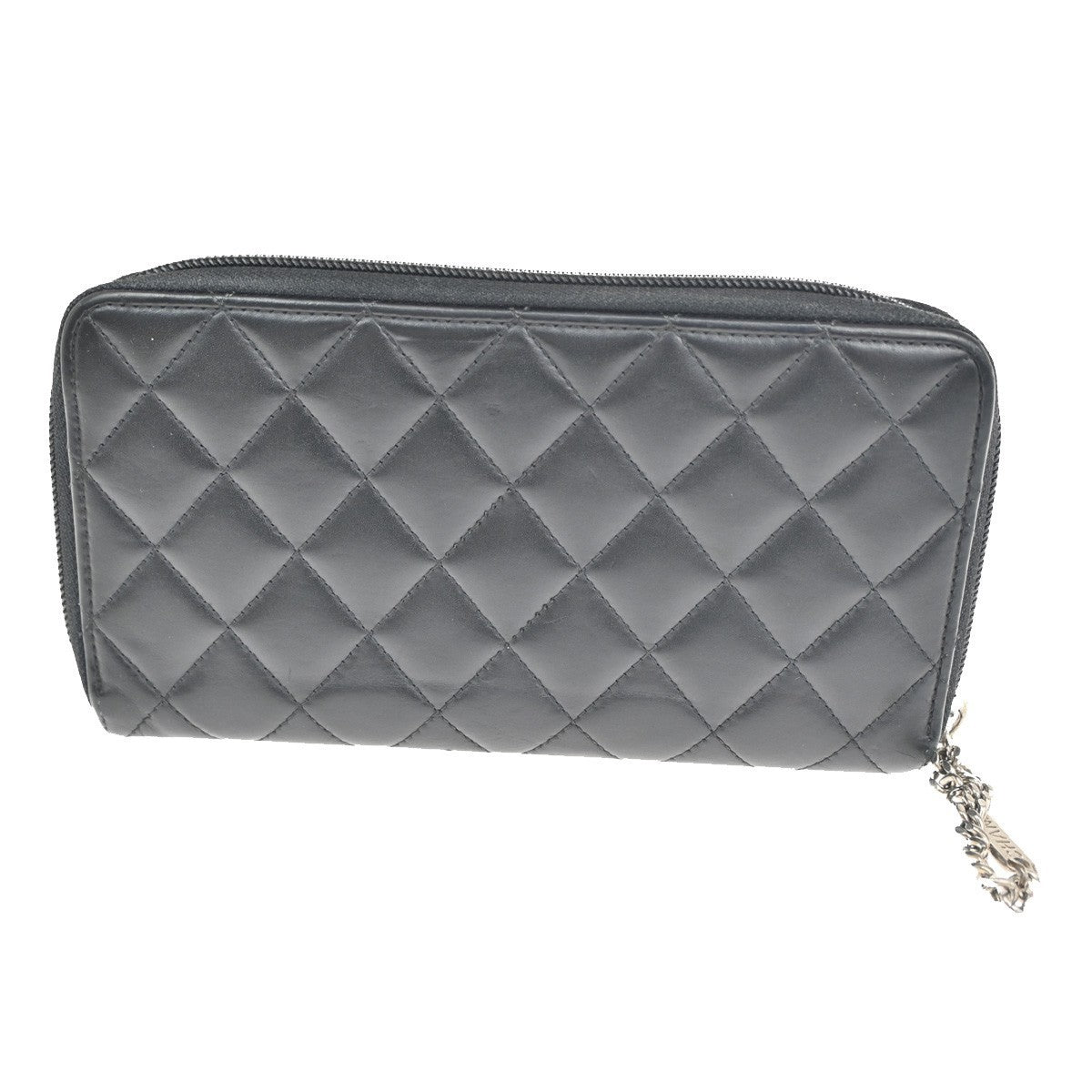 CHANEL CC Cambon Zipper Long Bifold Wallet Purse  Leather Black SHW 62RL580