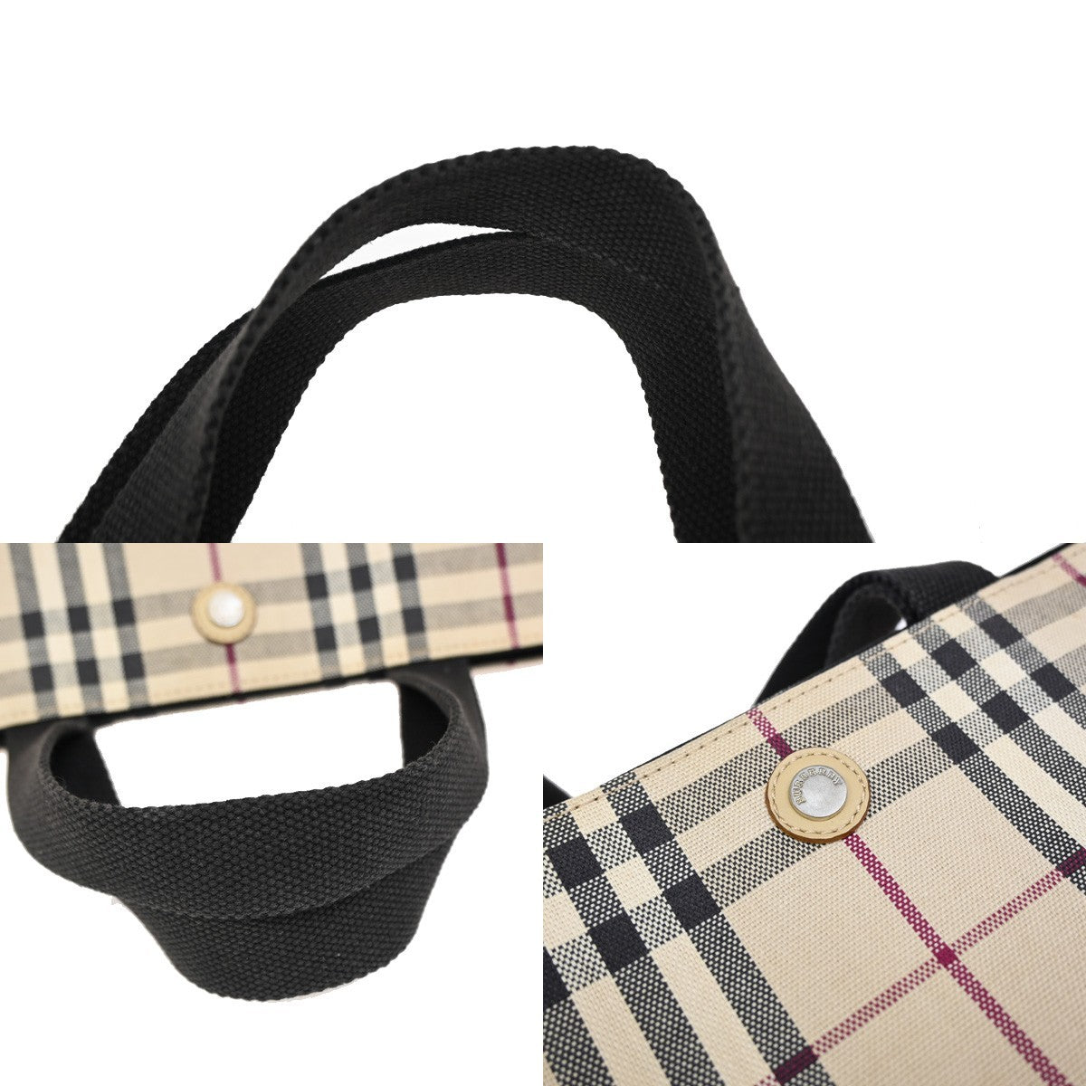 BURBERRY Logo Nova Check Hand Tote Bag Canvas Leather Beige Black 05KA814