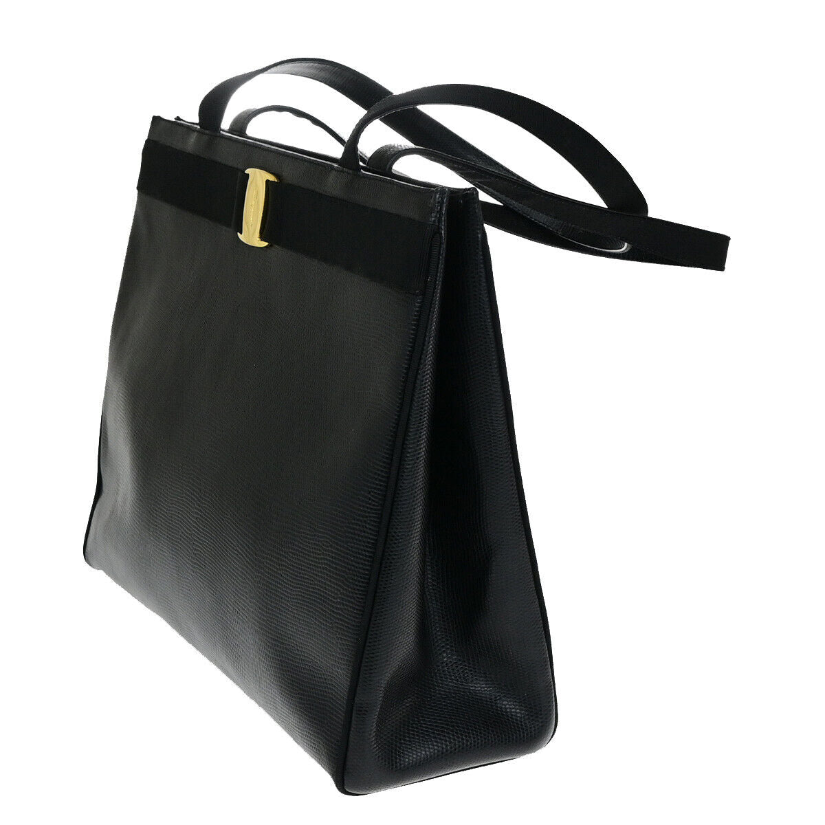 SALVATORE FERRAGAMO Vara Shoulder Bag Embossing Leather Black GHW Italy 67YF484