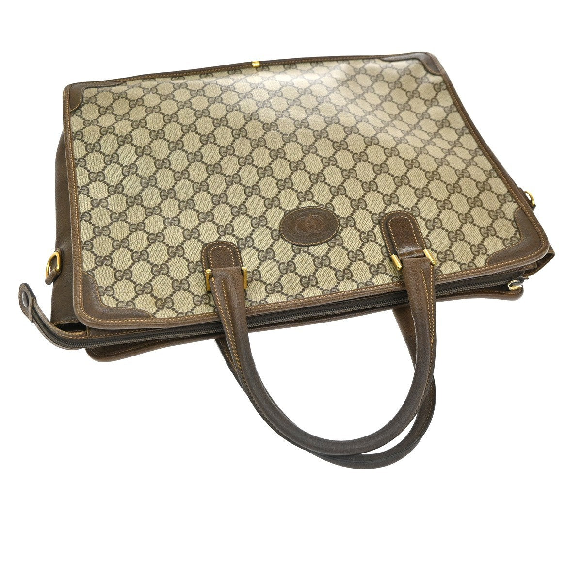 GUCCI LOGO GG Pattern Shoulder Hand Bag PVC Leather Beige GHW Italy 69TA589