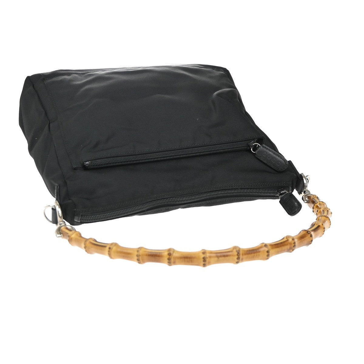 GUCCI Logo Bamboo Shoulder Hand Bag Nylon Leather Black Italy 68EG324